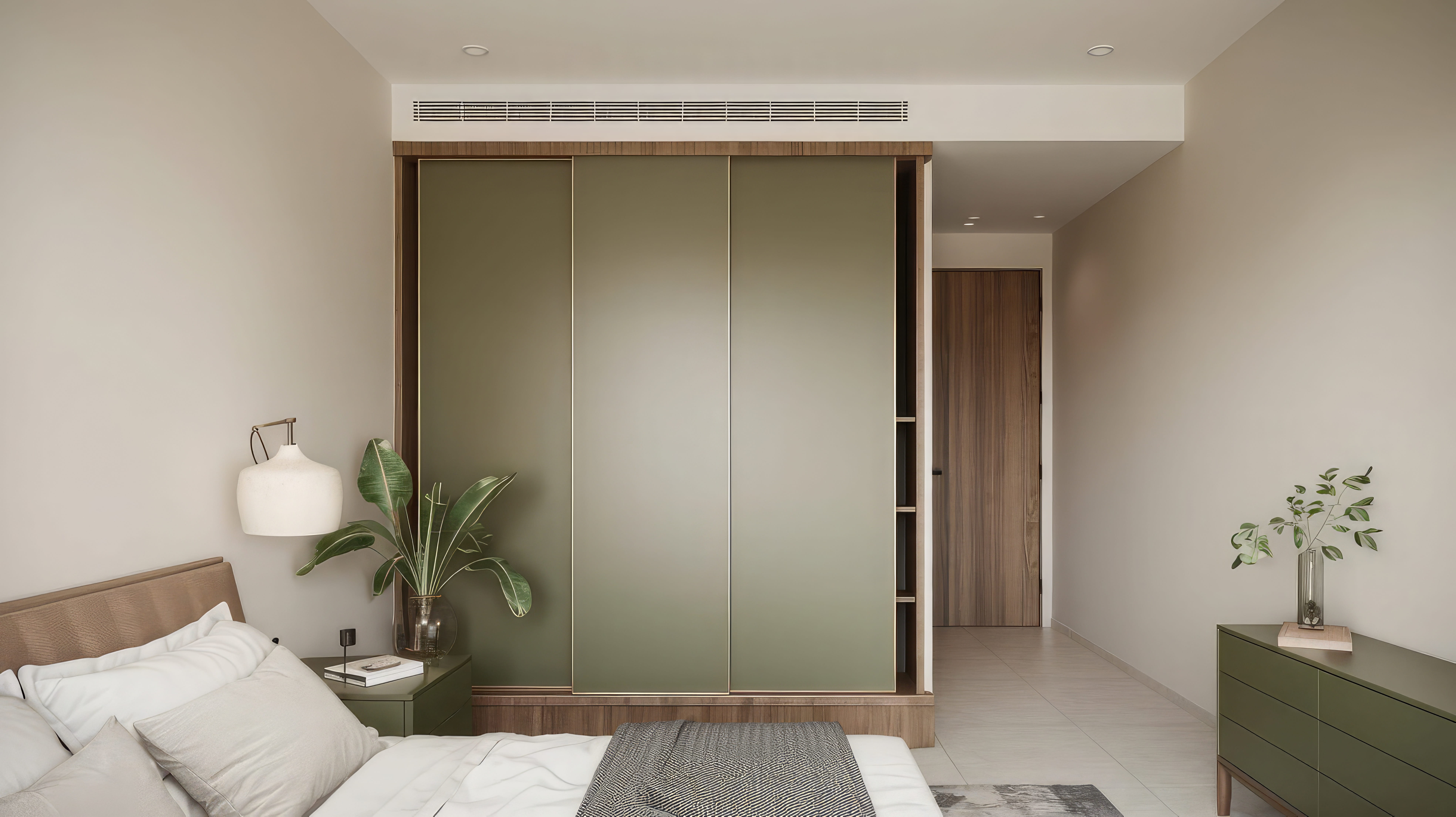 Elegant walk-in wardrobe with organized shelving and premium wood finishes